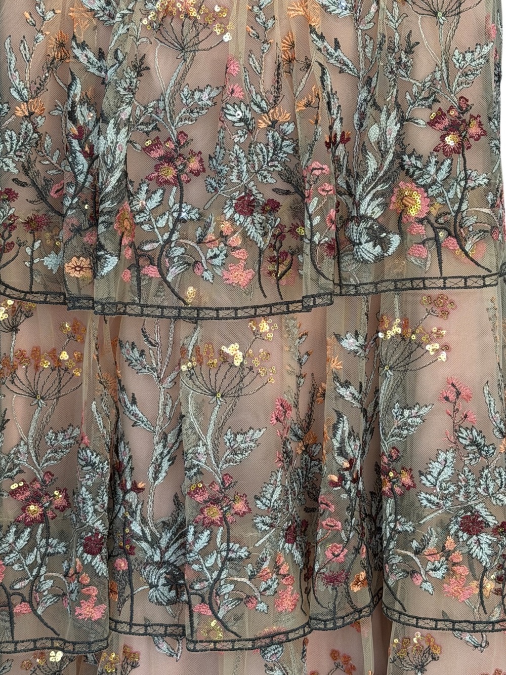 Embroidered Tiered Midi Dress in Dusty Rose - Picture 6 of 7